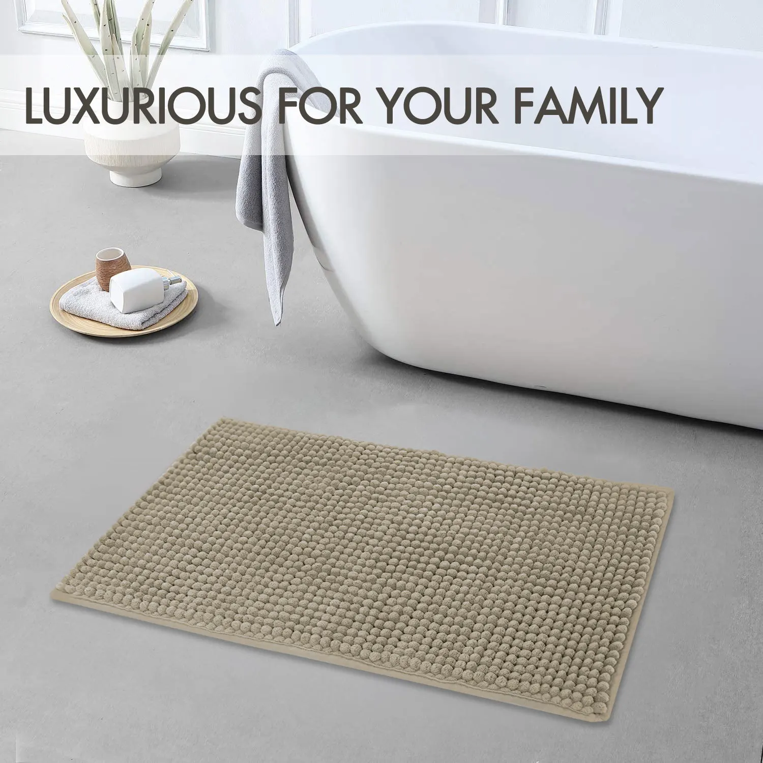 Solid Color Bathroom Mat Bath Carpets Chenille Water Absorption Bathtub Washbasin Floor Mats Non-slip Toilet Rug Plush Foot Rug