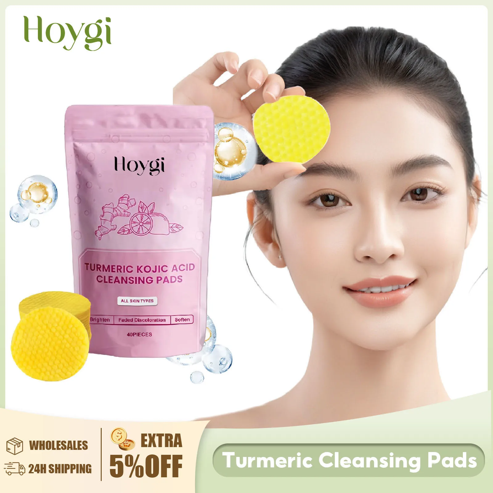 Turmeric Kojic Acid Cleansing Pads Daily Pores Cleaning Makeup Dead Skin Removal Oil Control Nourish Exfoliating Facial Sponge