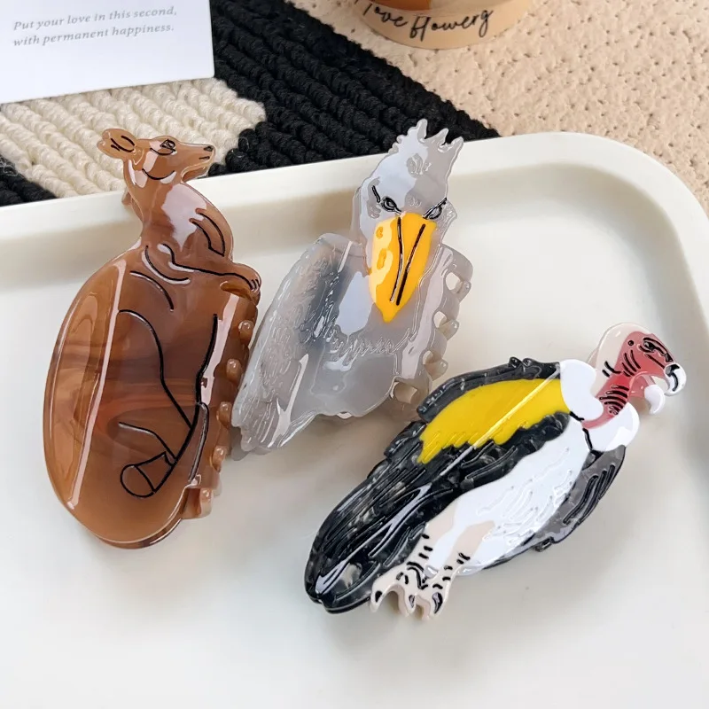 Unique Wild Animal Hair Claw Clips Kangaroo Eagle Vulture Shape Acrylic Non‑slip Jaw Clips Creative Hair Barrettes for Women Gir
