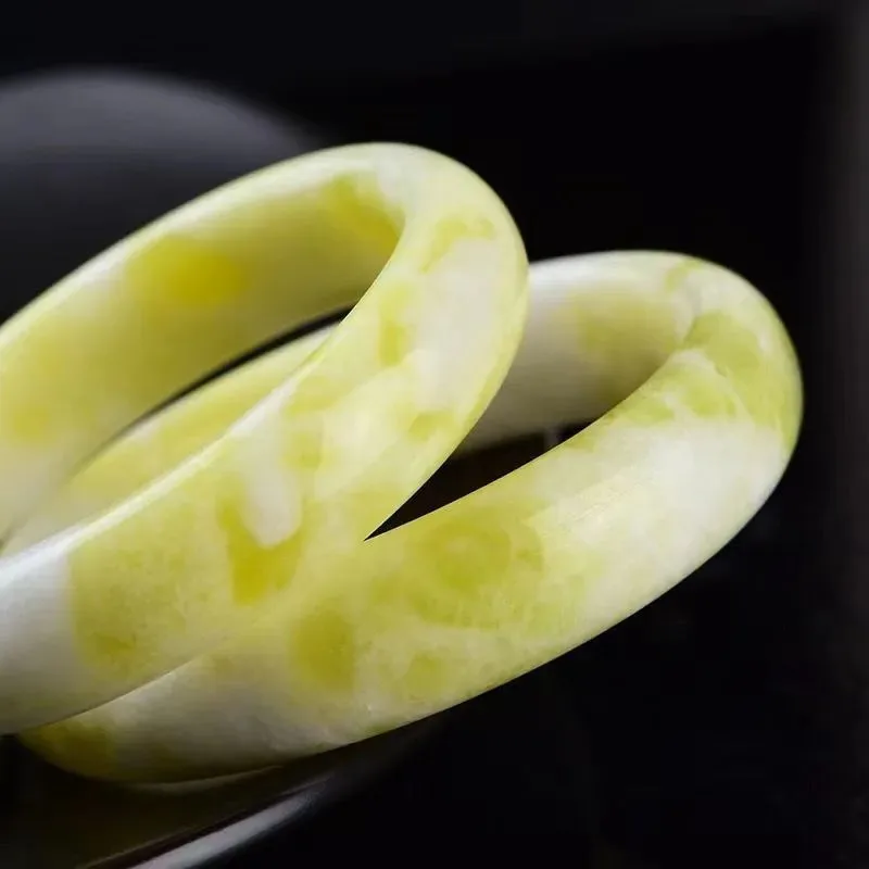 Natural Shaanxi Bracelet, Yellow-White Pattern Lantian Jade Bangle, Live Stream Supply, Promotional Gift
