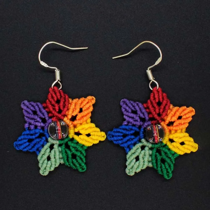 Handmade Thread Rope Wrapped Weave Colorful Woven Macrame Braided Earrings Natural Rock Crystal Round Beads Stone Women Earring