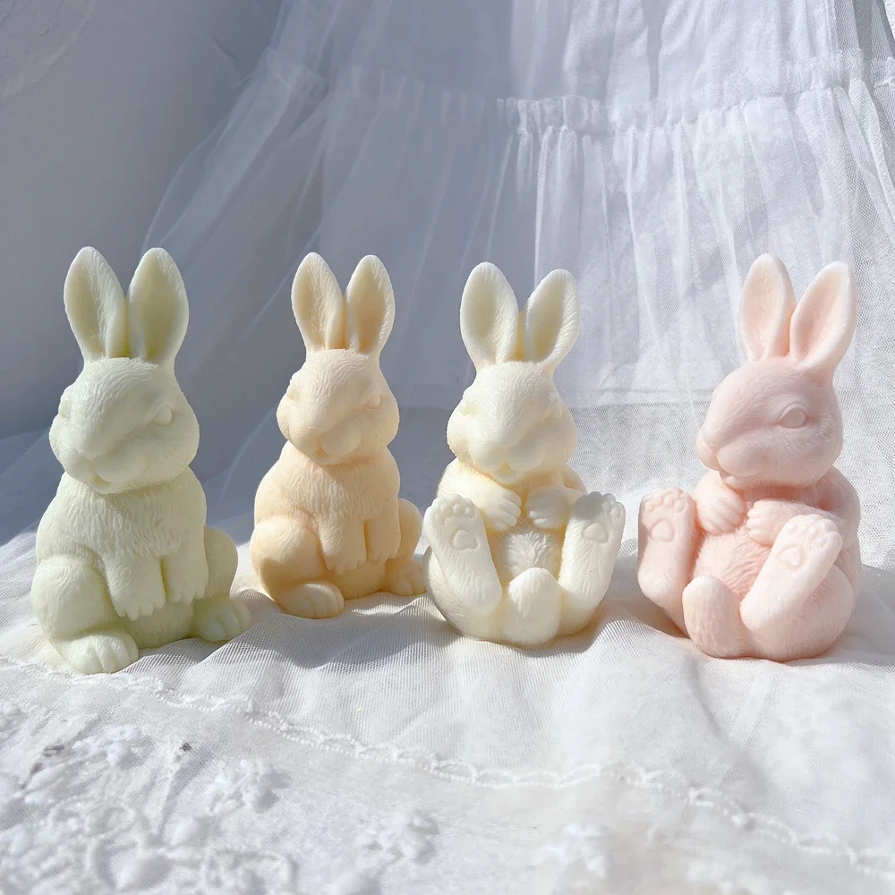 Twee ontwerpen zitten konijn dier soja wax schimmel gouden konijn siliconen kaars schimmel Bunny siliconen mal hars Pasen Home Decor