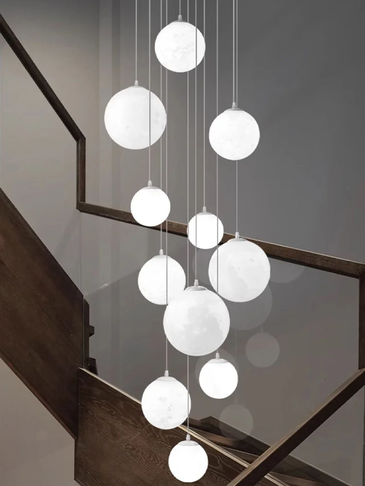 New Lunar Staircase Light Indoor Lighting Villa Suspended Living Room Pendant Light Loft Duplex Building Large Pendant Light