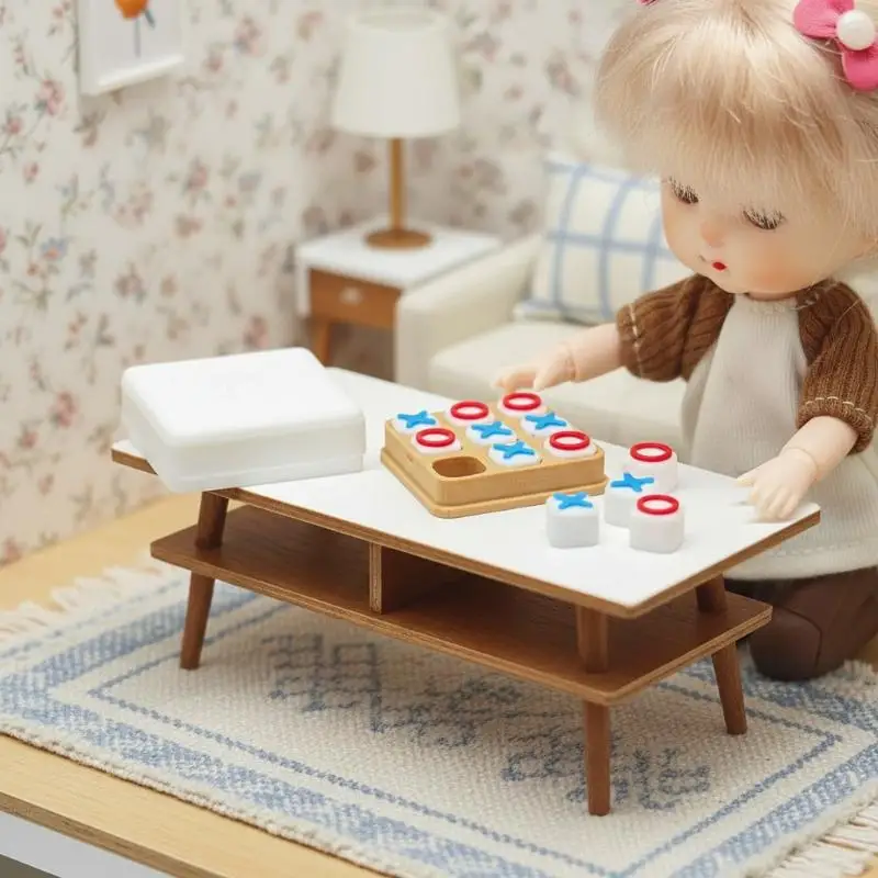 Mini Tic Tac Toe Game Dollhouse Accessories 1:12 Scale Miniature Board Game Set For Doll House Living Room Decor Kids Gift