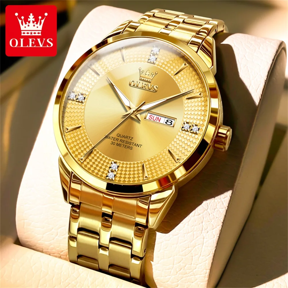 OLEVS New Quartz Men's Watch Fashion Business Dual Calendar Waterproof Luminous Watch Diamond Scale Original Luxury Men Watches