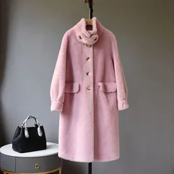 2022 Fashion Women Furry Long Coat Stand Collar Vintage Women Lambswool Coat Femme Women Thick Winter Coat Abrigo Streetwear