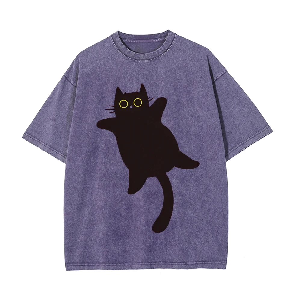 Cute Funny Fat Black Cat Shirt Vintage Oversized Casual Women's Short Sleeve Tee Cat Lover Gift Trendy Stylish Y2k 90s T-shirt