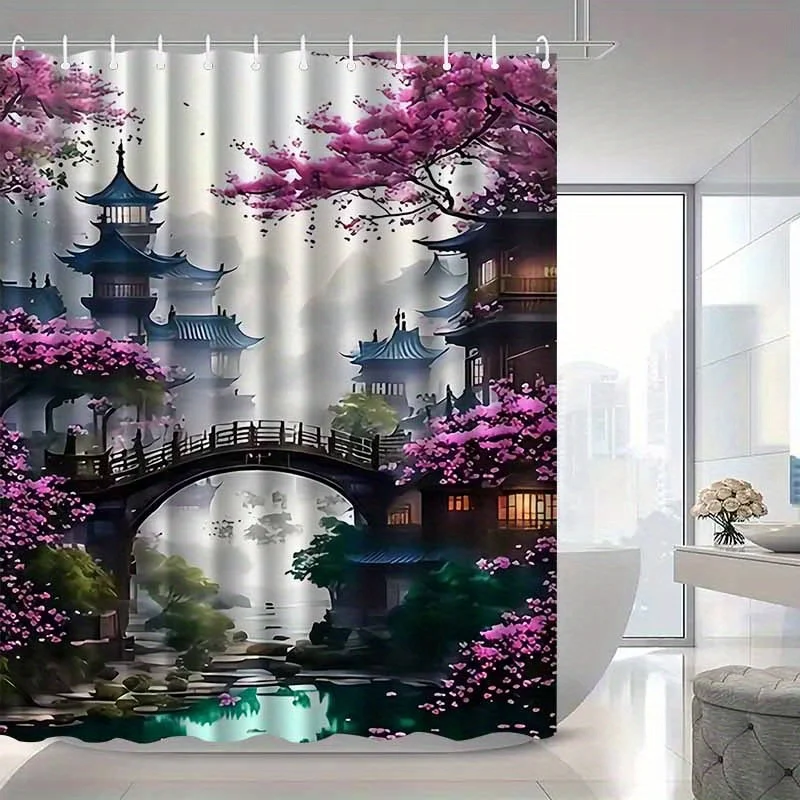 1pc a Shower Curtain Featuring a Retro Vintage Design That Is Both High-End And Elegant, Serving Multiple Functions in The Bathr