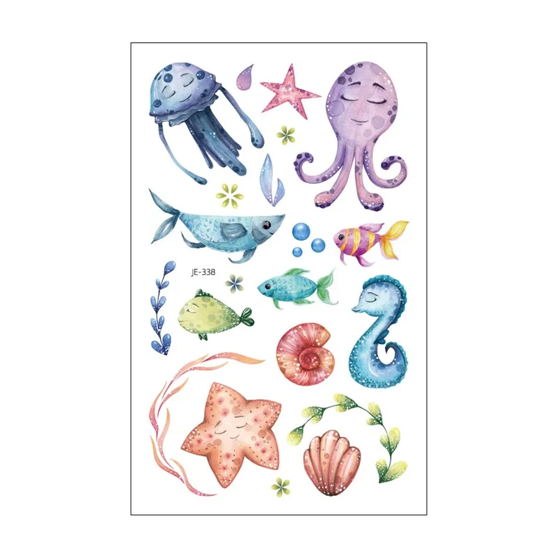 Waterproof Temporary Tattoos For Kids Cartoon Dolphins Whales Marine Fish Watercolor Fake Tattoo Stickers Disposable