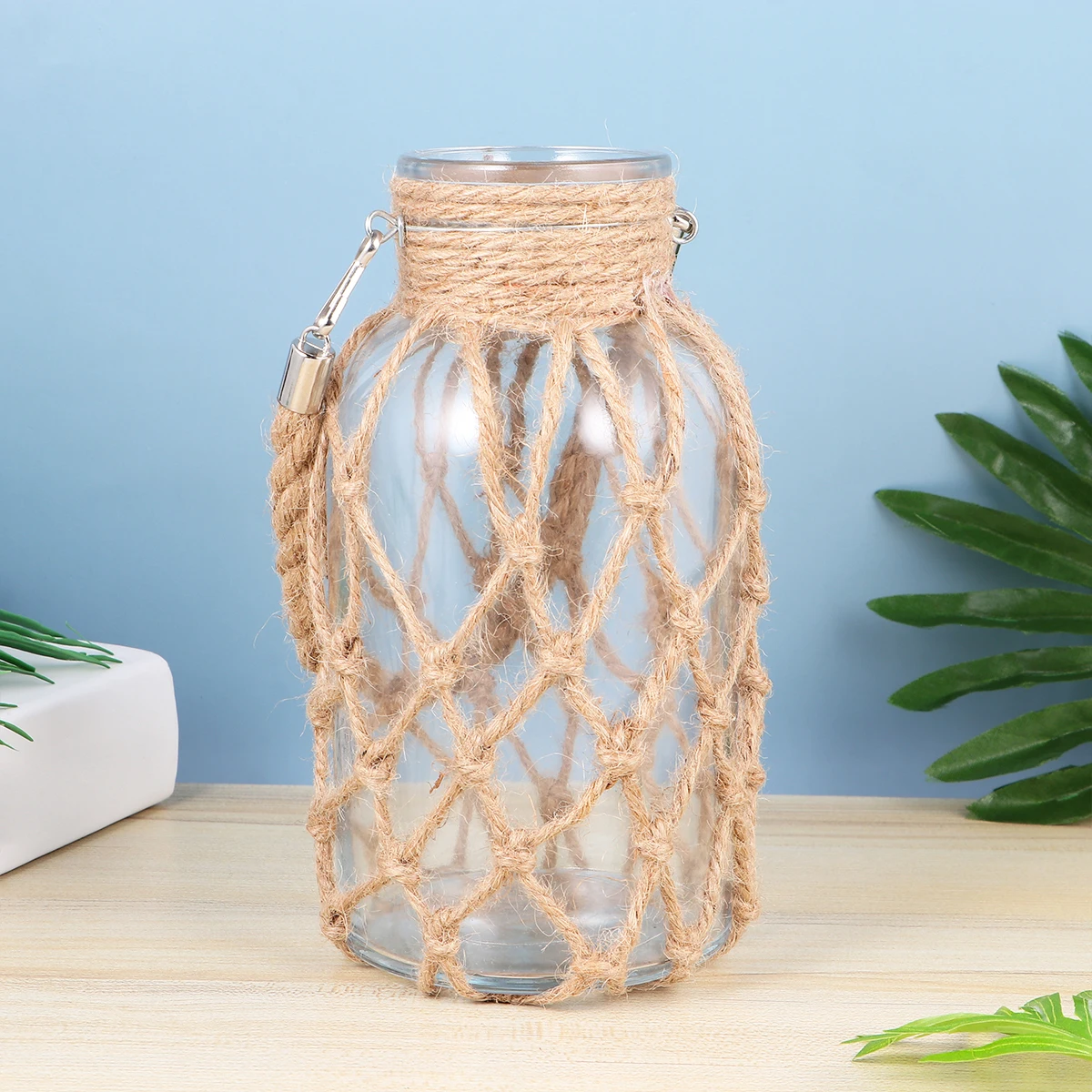 

Chic Hemp Rope Glass Vase Hydroponics Planter Creative Flower Pot Green Plant Container Home Office Living Room