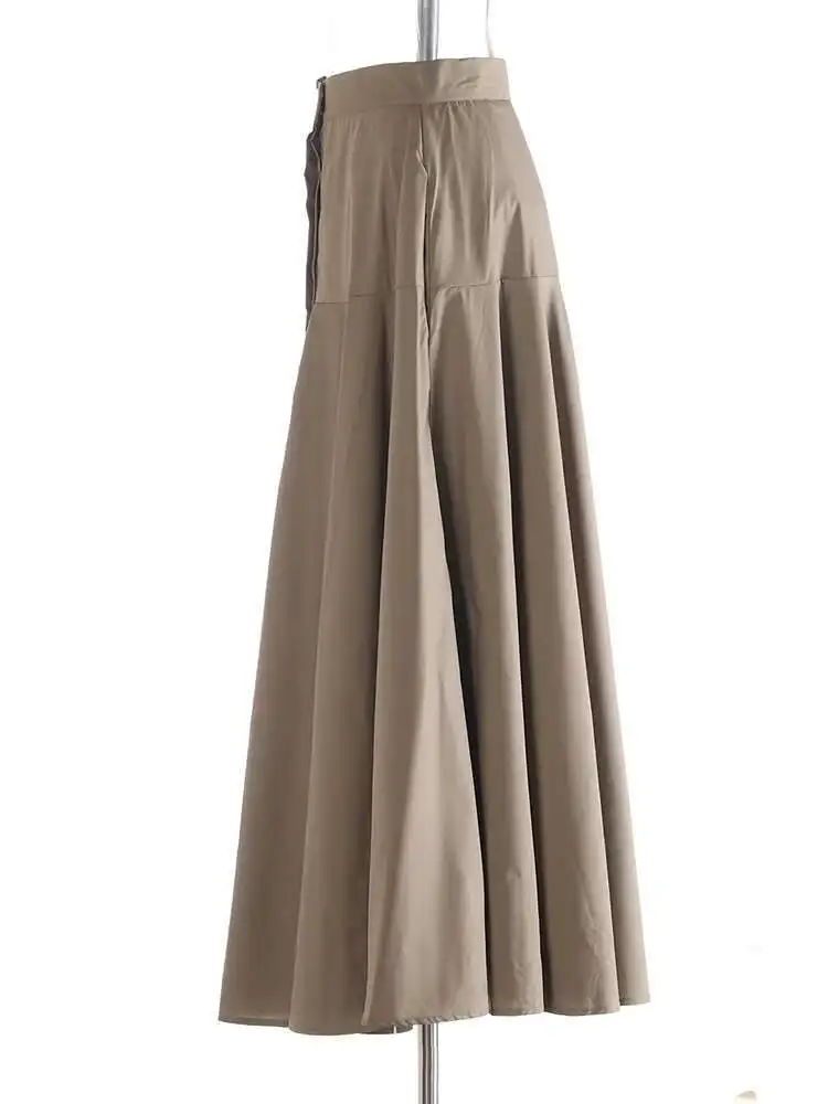 High Waist Brown Black Brief Pleated Elegant A-line Half-body Skirt Women Fashion Tide New Spring Autumn 2025 1DJ2703