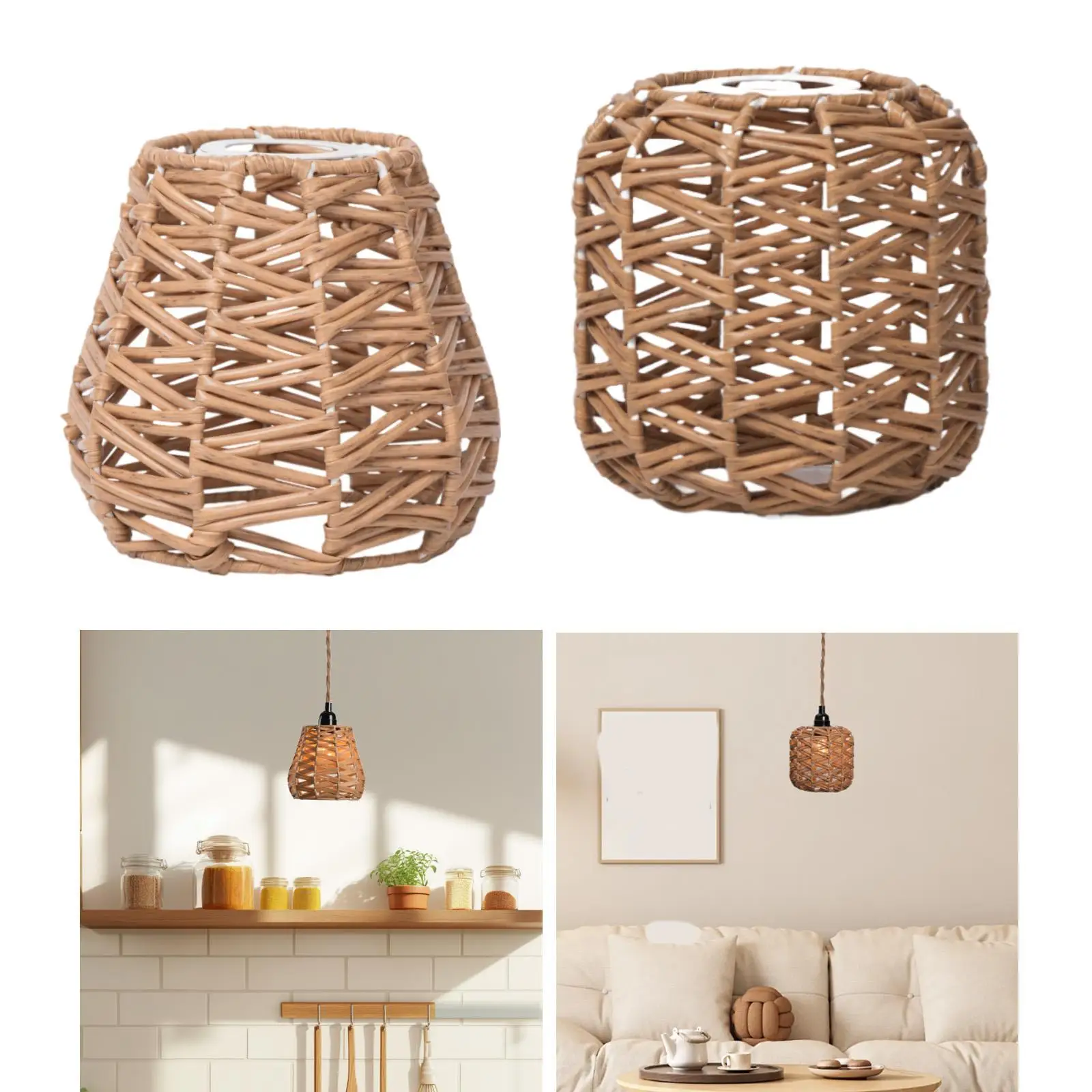 

Imitation Rattan Woven Lamp Shade,Rustic,Home Decor,Pendant Light Cover Boho Lampshade for Kitchen Home Living Room