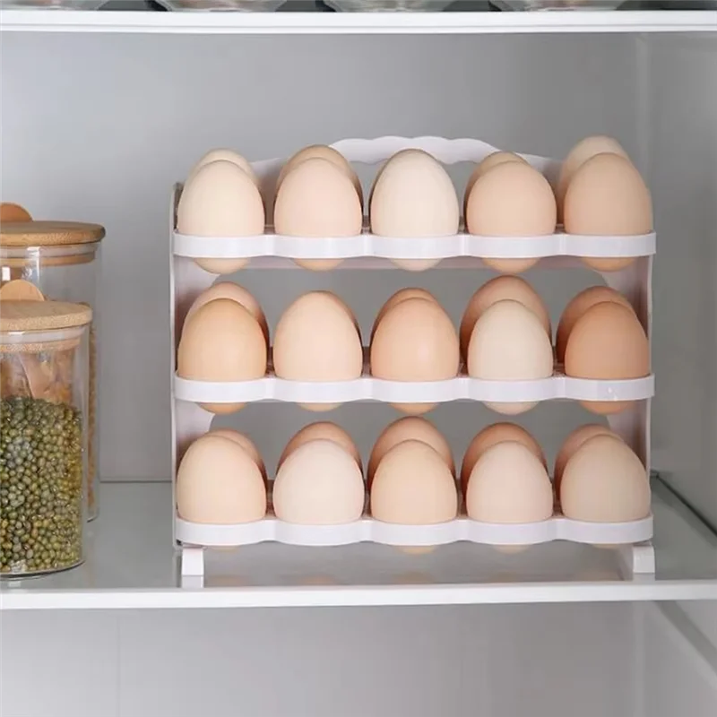

-AT37 Держатель для яиц для холодильника - 3-уровневый органайзер для хранения яиц, подставка для яиц большой емкости для холодильника, складной поднос для яиц