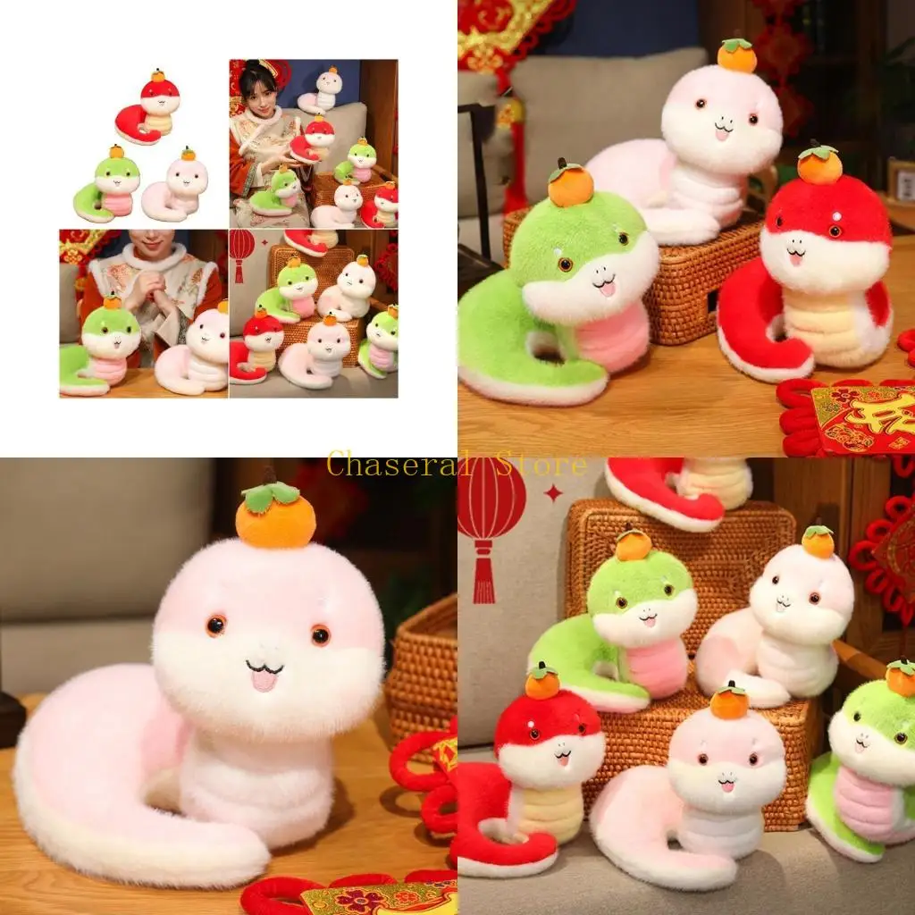 E7CE Stuffed Plush Toy Snake Chinese New Year Plush Toy Cartoon Fun Stuffed Animal