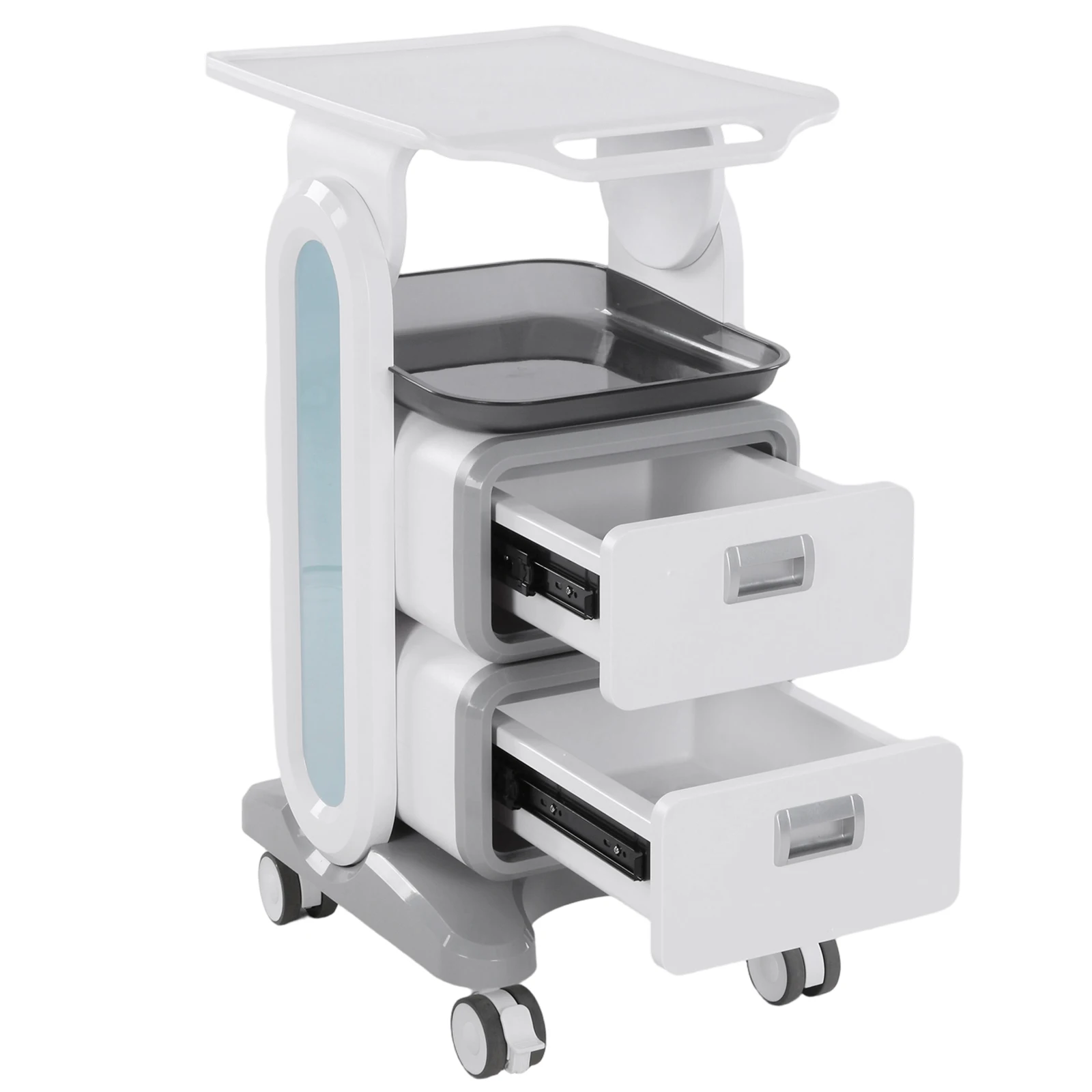 

Трехуровневая лабораторная тележка с 2 ящиками и 1 верхним лотком, медицинская тележка на 4 бесшумных колесах из АБС-пластика для больниц