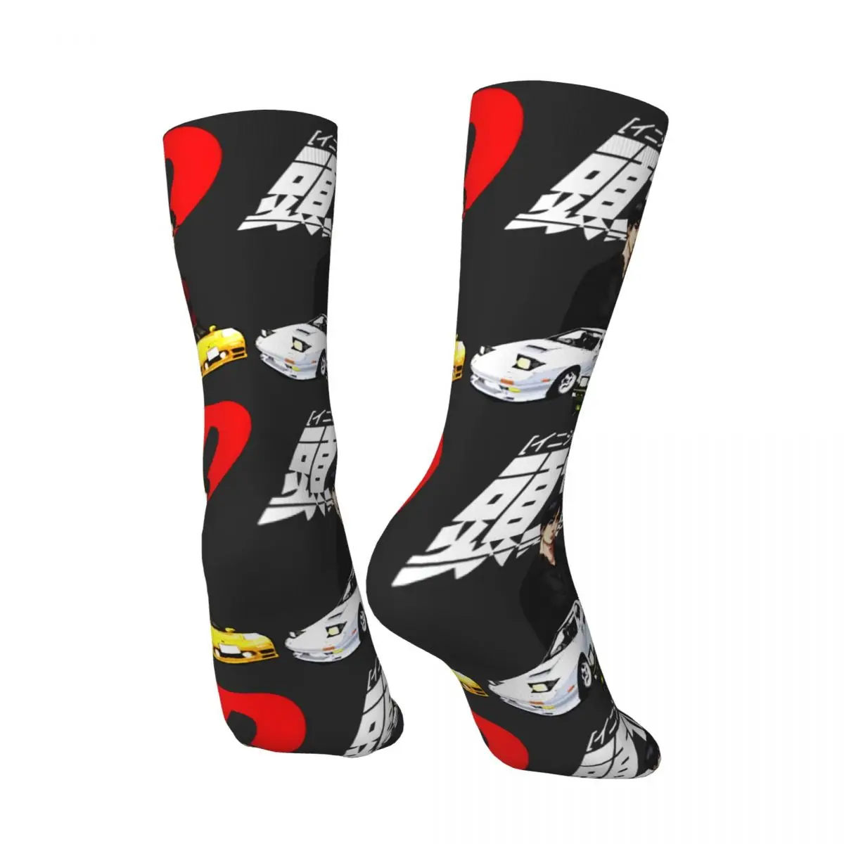 Retro Initial D Funny Men's compression Socks Unisex Initial D Street Style Pattern Printed Novelty Crew Sock