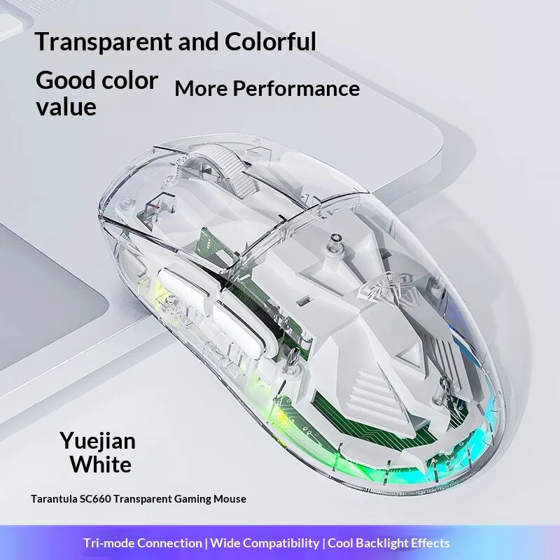 AULA Wireless Gaming Mouse SC660 Transparent Tri Mode Bluetooth Rgb Backlight Compatible For Laptop Pc Gaming Home Office