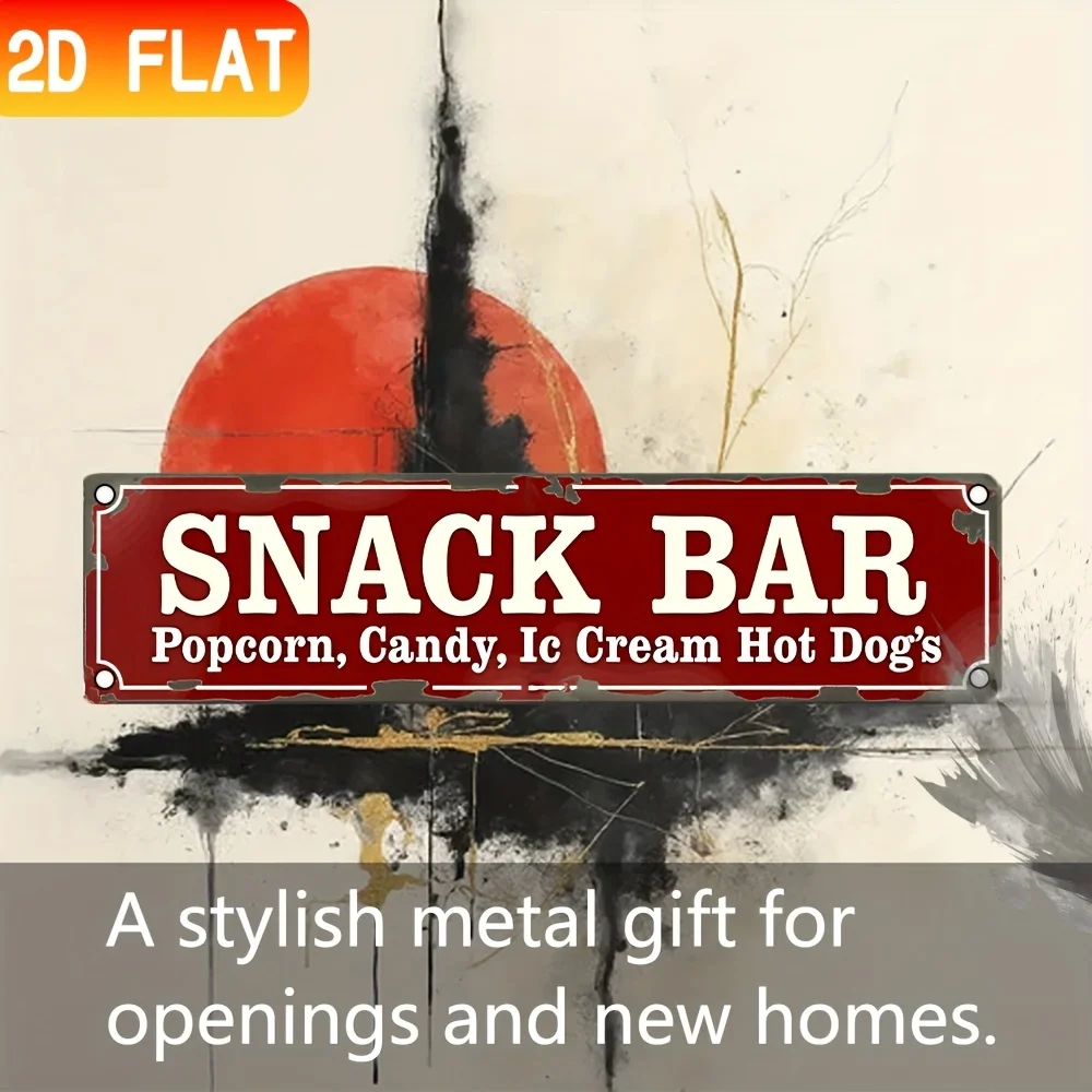 2D Flat,1pc Vintage Snack Bar Sign - Retro Wall-Mountable Durable Aluminum Menu Board Suitable for Popcorn, Candy, Ice Cream