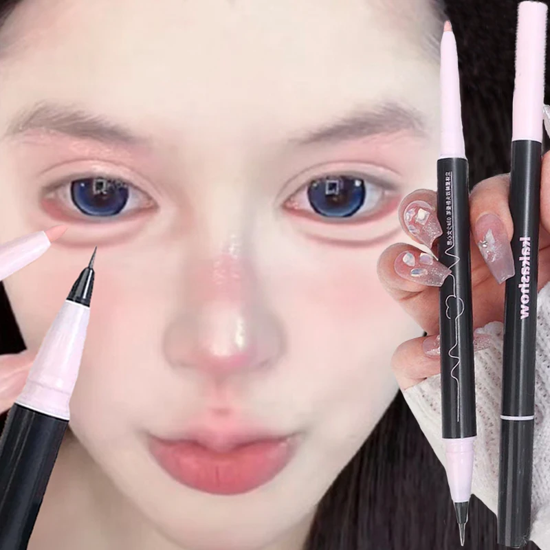 Caneta de sombra de bicho-da-seda iluminadora, suave, de longa duração, à prova d'água, fosca, rosa brilhante, sombra de pálpebra, lápis, maquiagem coreana