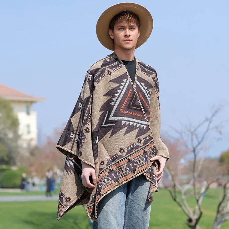 Autumn Winter New Cape Shawl Warm Men's Hot Selling Split Cape Travel Driving Multi-purpose take photo Poncho Cloak Gift P4
