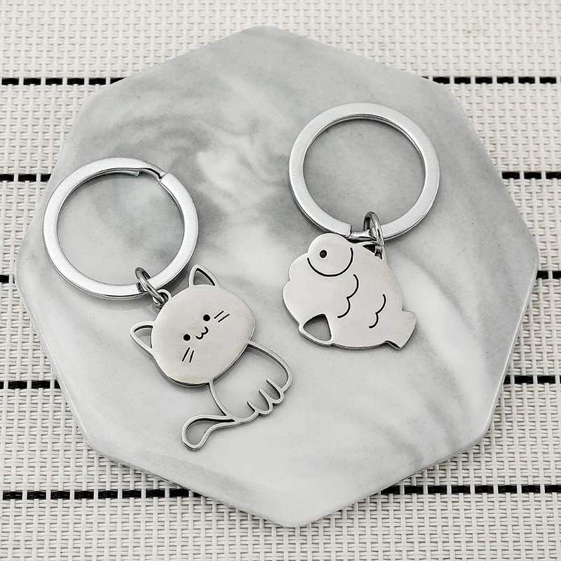 Kawaii Cat Keychains Cartoon Cat Fish Fishbone Funny Key Chains Gift For Friends