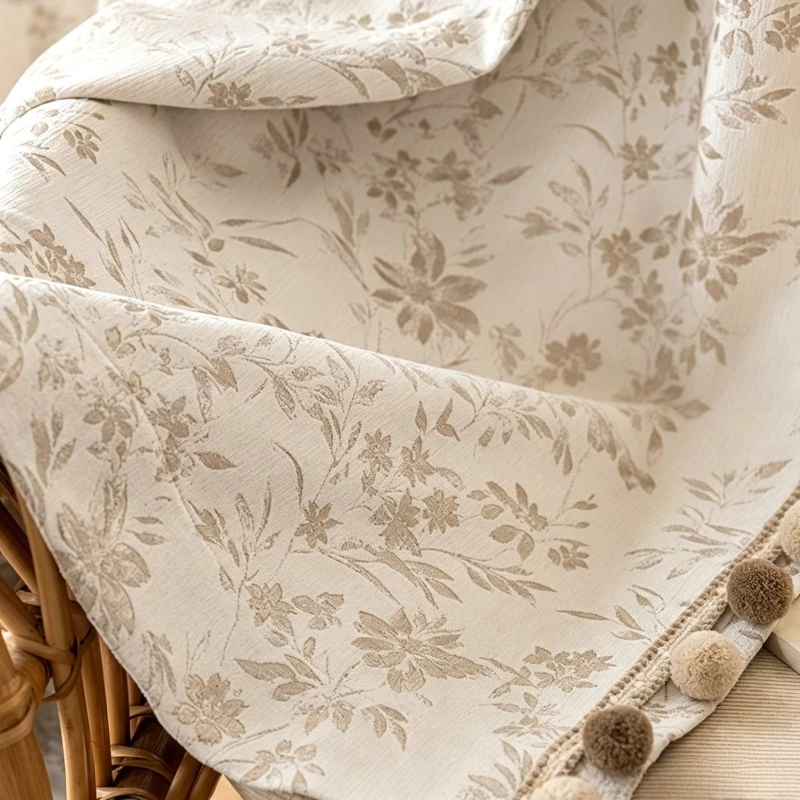 Cream Wind Snow Neil Plant Jacquard Thickened Blackout Curtains for Living Room Bedroom Balcony French Window Customized