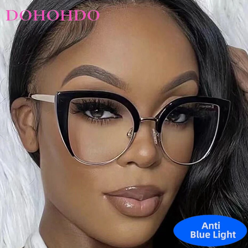 Vintage Metal Cat Eye Anti Blue Light Glasses Women Men Trendy Brand Designer Computer Eye Protection Optical Eyeglasses Lentes
