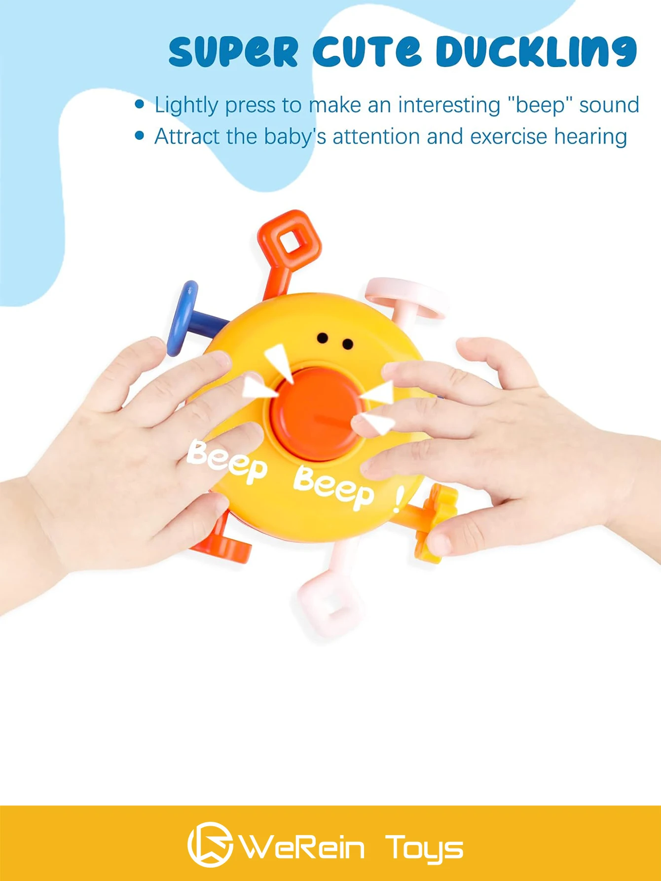 아기 장난감 & 감각 자극 치발기, 당기고 놀기 장난감 - 생동감 넘치는 호박 오리 기어다니는 장난감 (크링클 텐타클 포함)