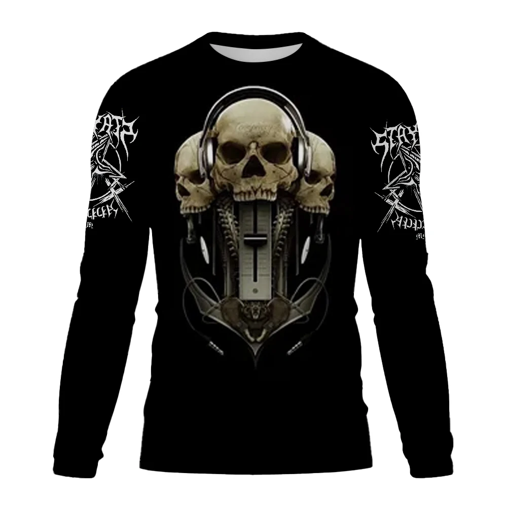 Men\'s Retro Long sleeved T-shirt Horror Street Skull 3D Print O-neck Short Sleeve Skeleton Street Hip-hop Shirt Large size Tops