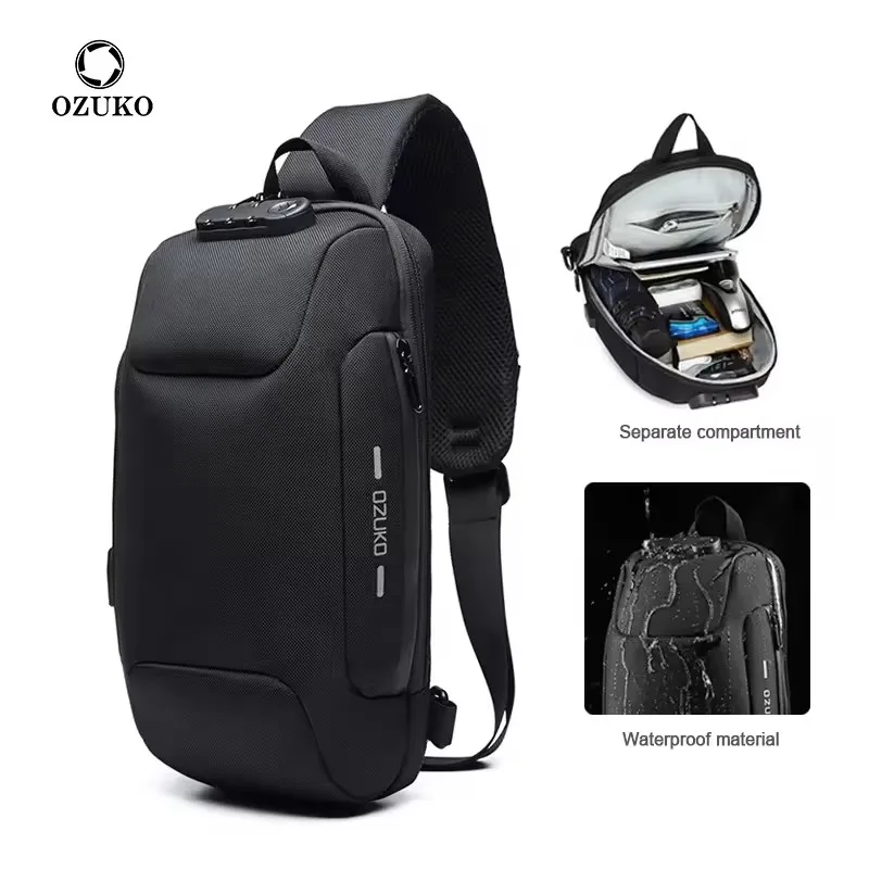 OZUKO New Fashion Men's Chest Bag Fashion Brand Sports Travel Crossbody Bag Boys Outdoor Tactical Waterproof Men's Bag