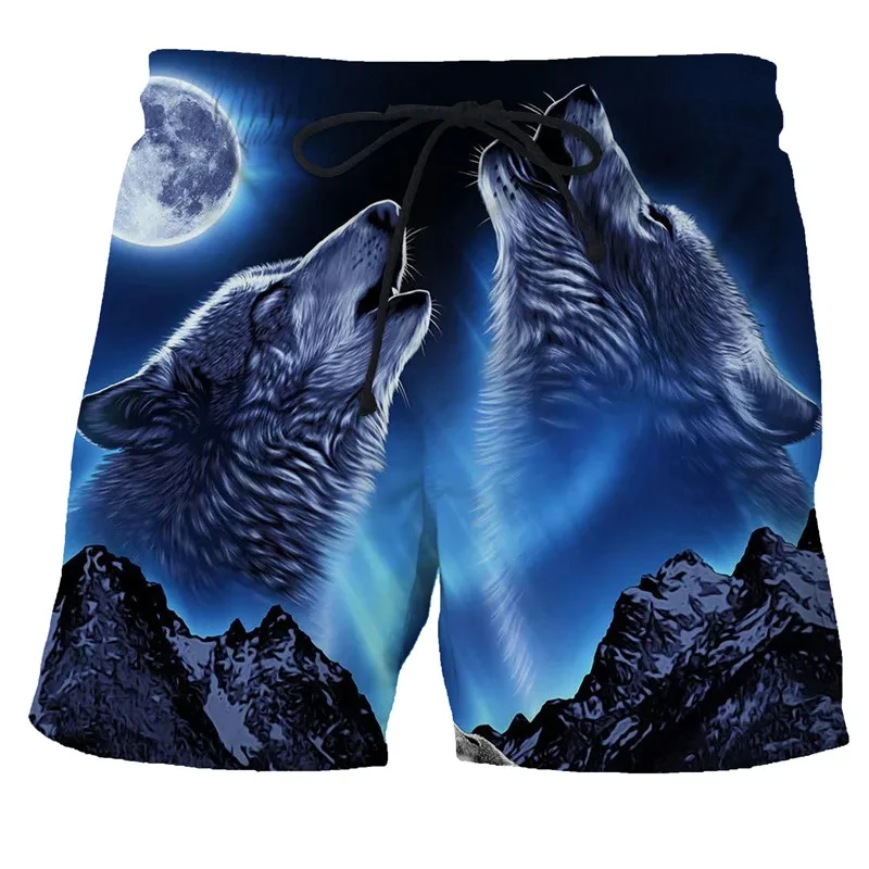 Wolf Animal Fashion Men\'S Beach Sexy Bodybuilding Shorts Quick Dry Pants Harajuku Fitness Board Surf Casual Gym Herren Homme