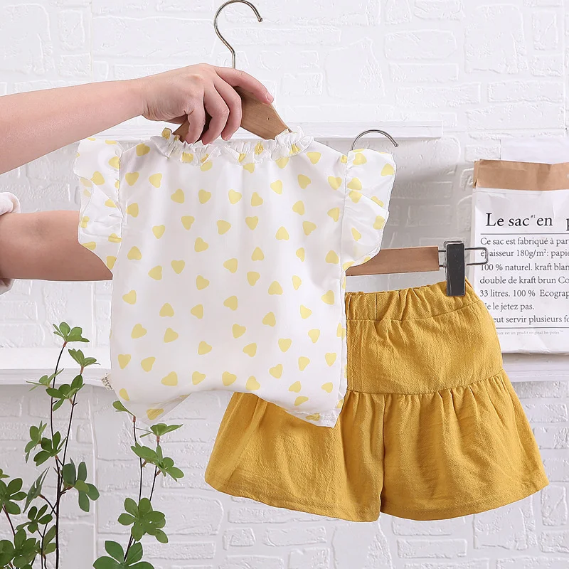 Nowa letnia moda ubranka dla dzieci garnitur dla dzieci odzież dla dziewczynek śliczna koszula spodenki 2 sztuk/zestawów maluch codzienny kostium dla dzieci dresy