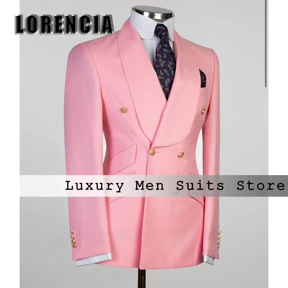 

Elegant Double Breasted Men Suits 2 Pieces Shawl Collar Wedding Party Outfits Customized Blazer Pants traje juvenil masculino