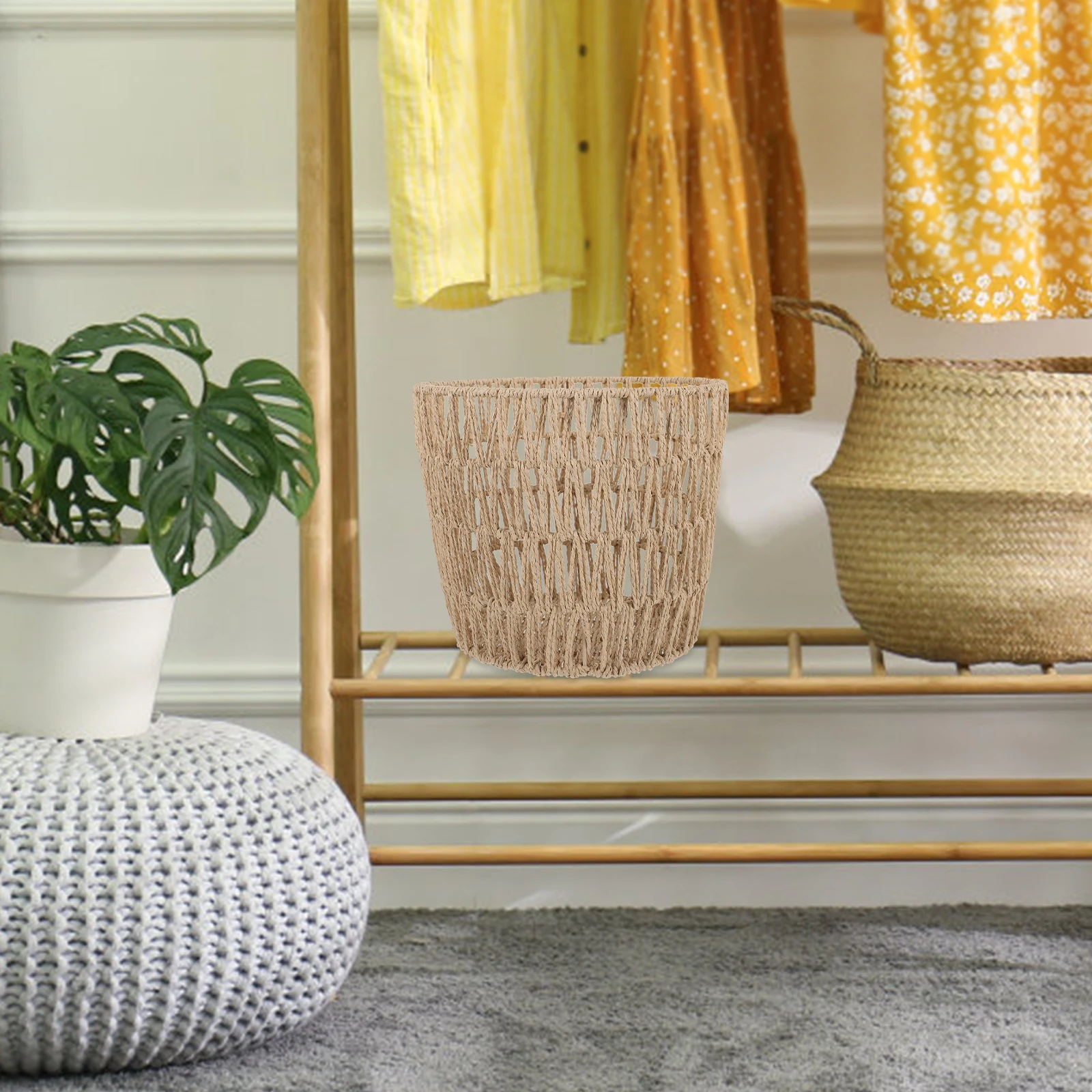 

Woven Trash Can 135 Shallow Brown Home Decor Storage Basket Waste Paper Bin Household Bucket Office Use Garden Supplies