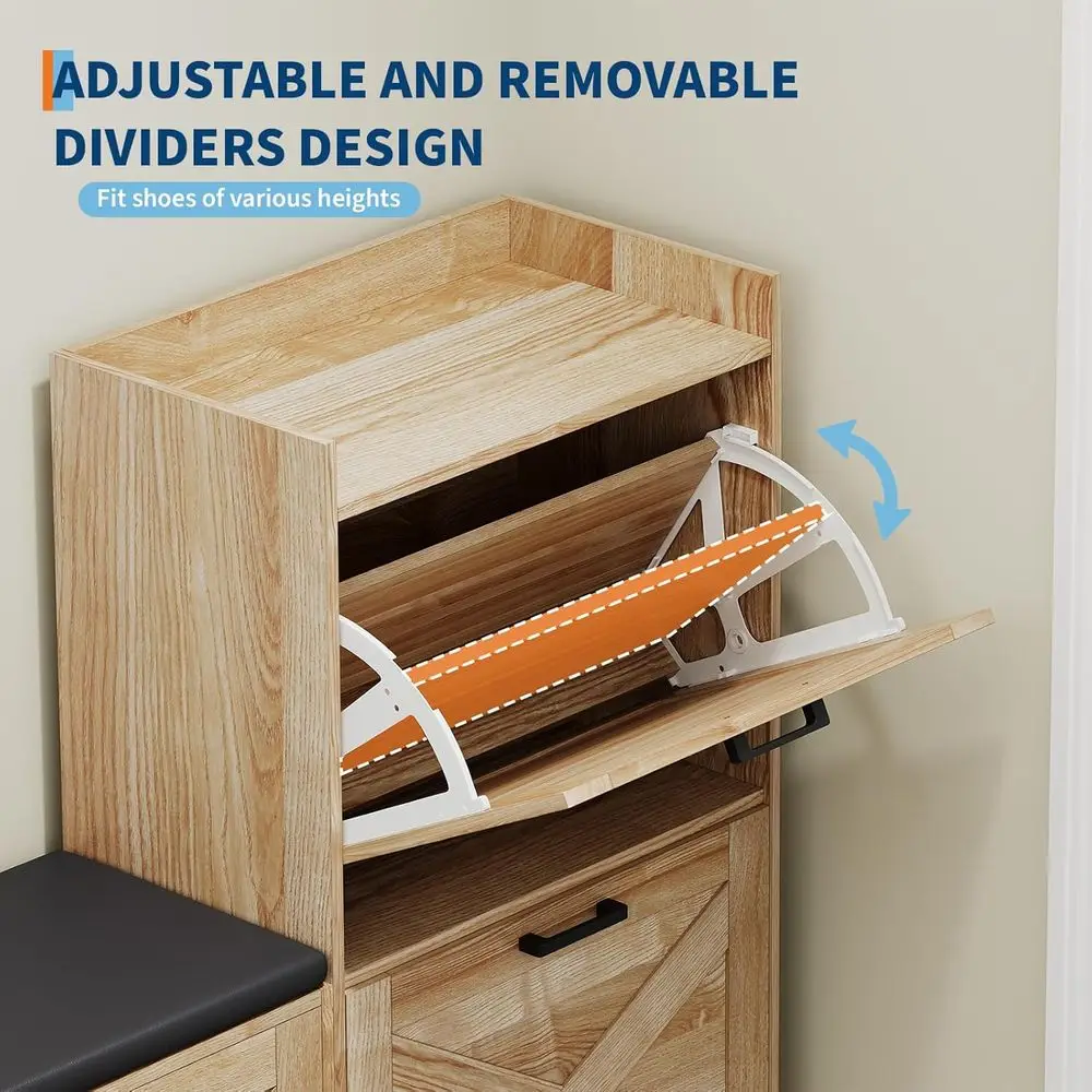 مقعد تخزين لخزانة الأحذية مع أدراج قابلة للطي للمدخل والبهو وغرفة المعيشة - لمسة نهائية طبيعية