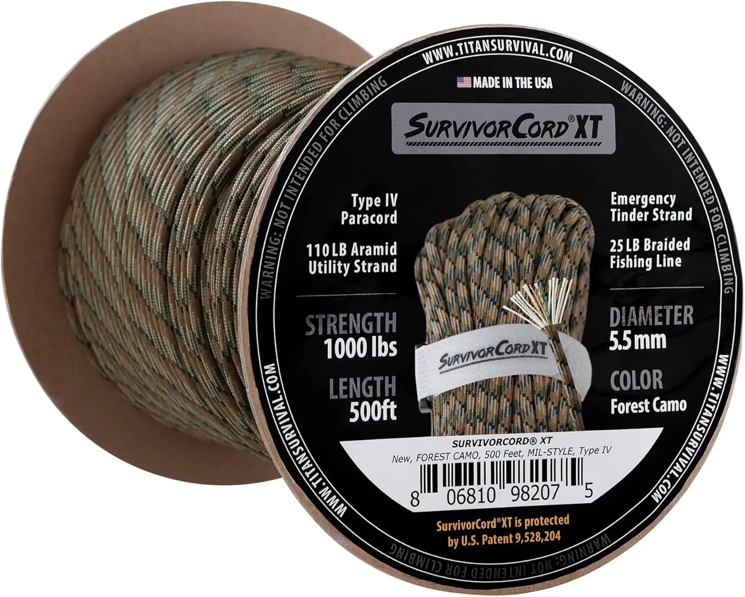 Survival Patented Paracord 750 USA Made - 25ft, 100ft, 500ft & Color Options - 1000LB Strength Survival Paracord Military Spec 3