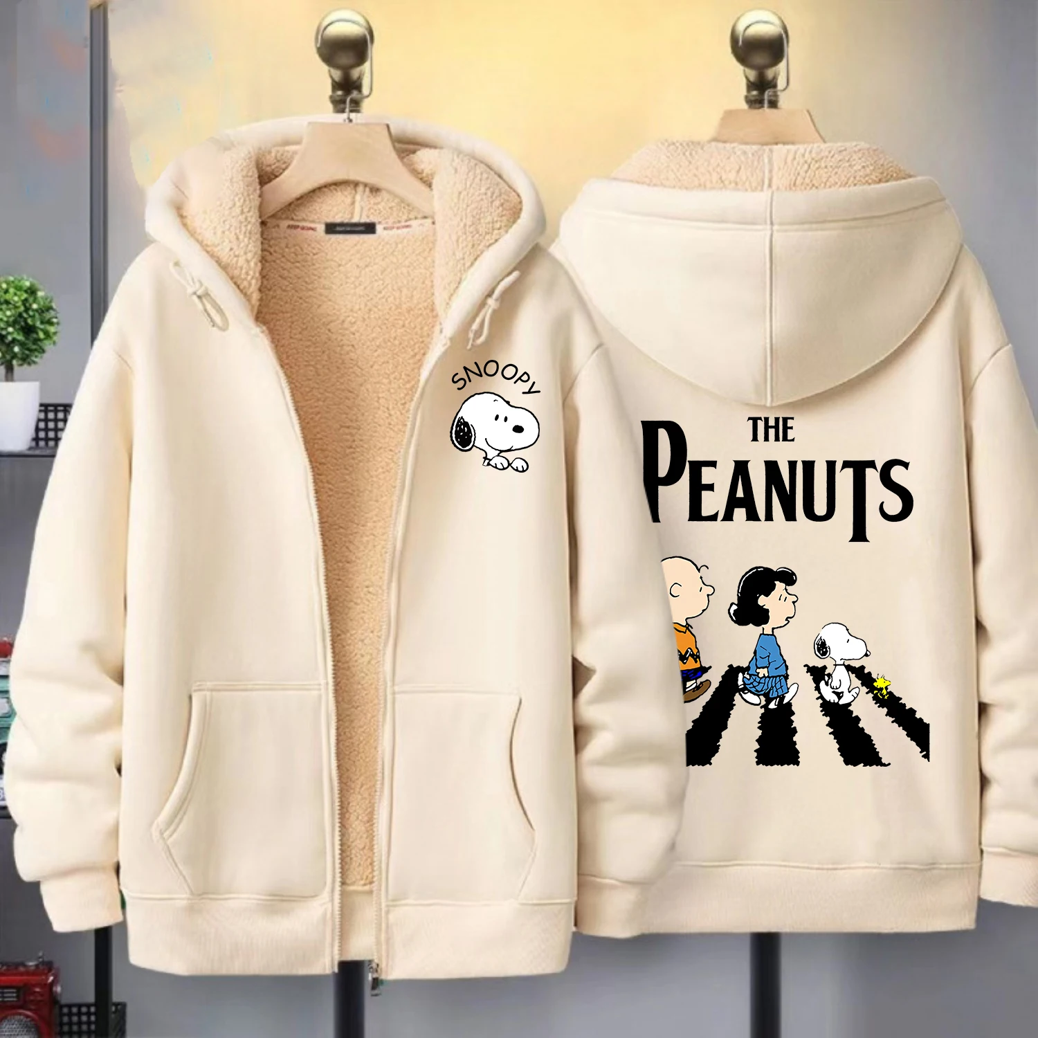 Snoopy Zip Hoodie for Adult Cute Cartoon Sweatshirt Cute Anime Clothing Fleece Coat Fashion Winter Warm Clothes Cardigan Gift