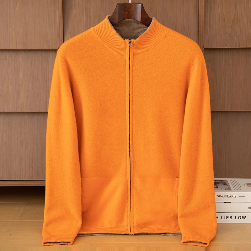 

New Product Men's Double Sided Half High Neck Zipper Cardigan Autumn Winter 100% Merino Wool Knit Sweater Casual Men's Clothing