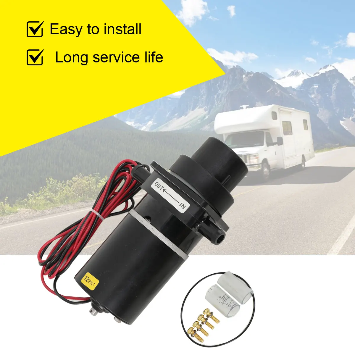 37041-0010 Gruppo pompa motore elettrico 12V per WC, per la serie Jabsco 37010, sostituzione pompa trituratrice per WC marini e camper con struttura in ABS e metallo – Compatibile con 37010-0000