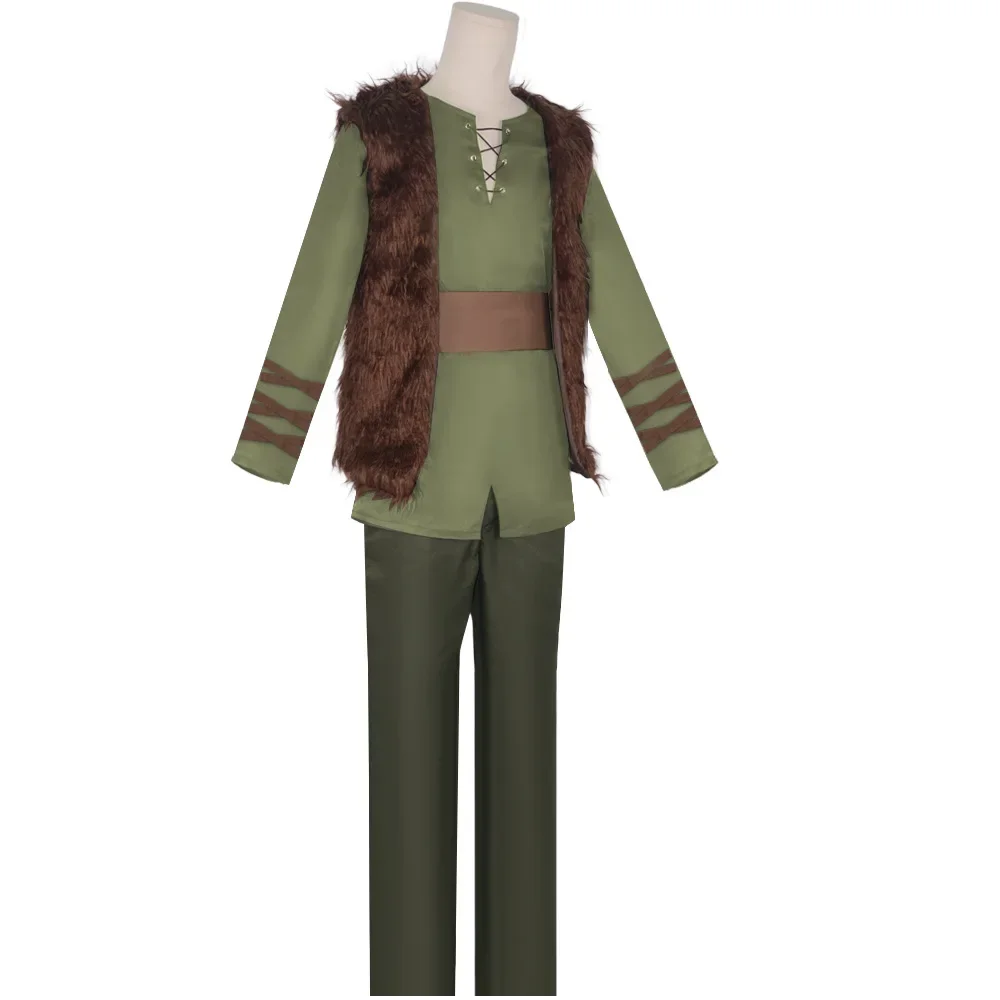 Anime Dragon Hiccup Cosplay Costume Green T Shirt Pant Brown Vest  Set Halloween Party Clothes Fancy Dress for Man