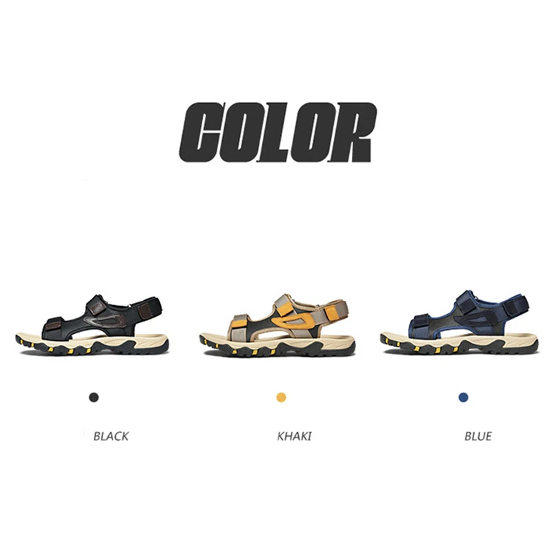 Size 39-47 Male Genuine Leather Sandals Summer Casual Men Shoes Vacation Beach Shoes Fashion Outdoor Non-Slip Sneakers