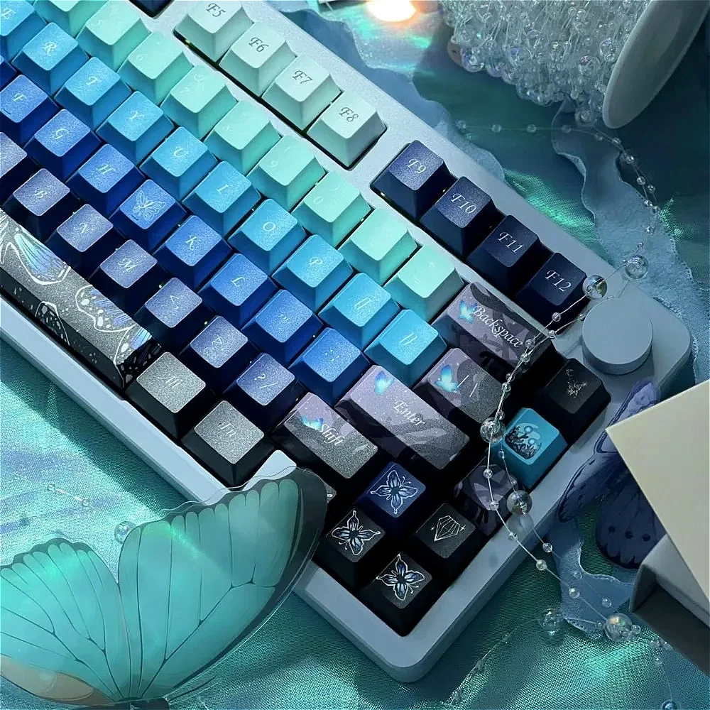 

Butterfly Theme, Keyboard Keycap Set PBT Cherry 139 Keys, Personality, Blue, Keycaps for 21/61/87/104/108 Mechanical Keyboards