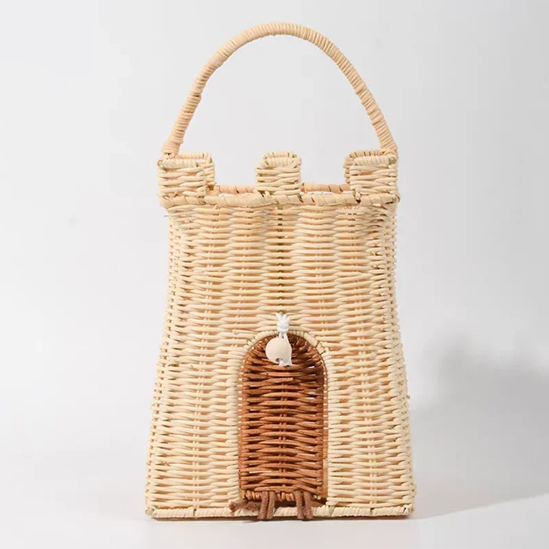 

Rattan Hand-woven Castle Basket Cartoon Kids Storage Basket Travel Vacation Outdoor Picnic Straw Bag Toys Sundries Organizer
