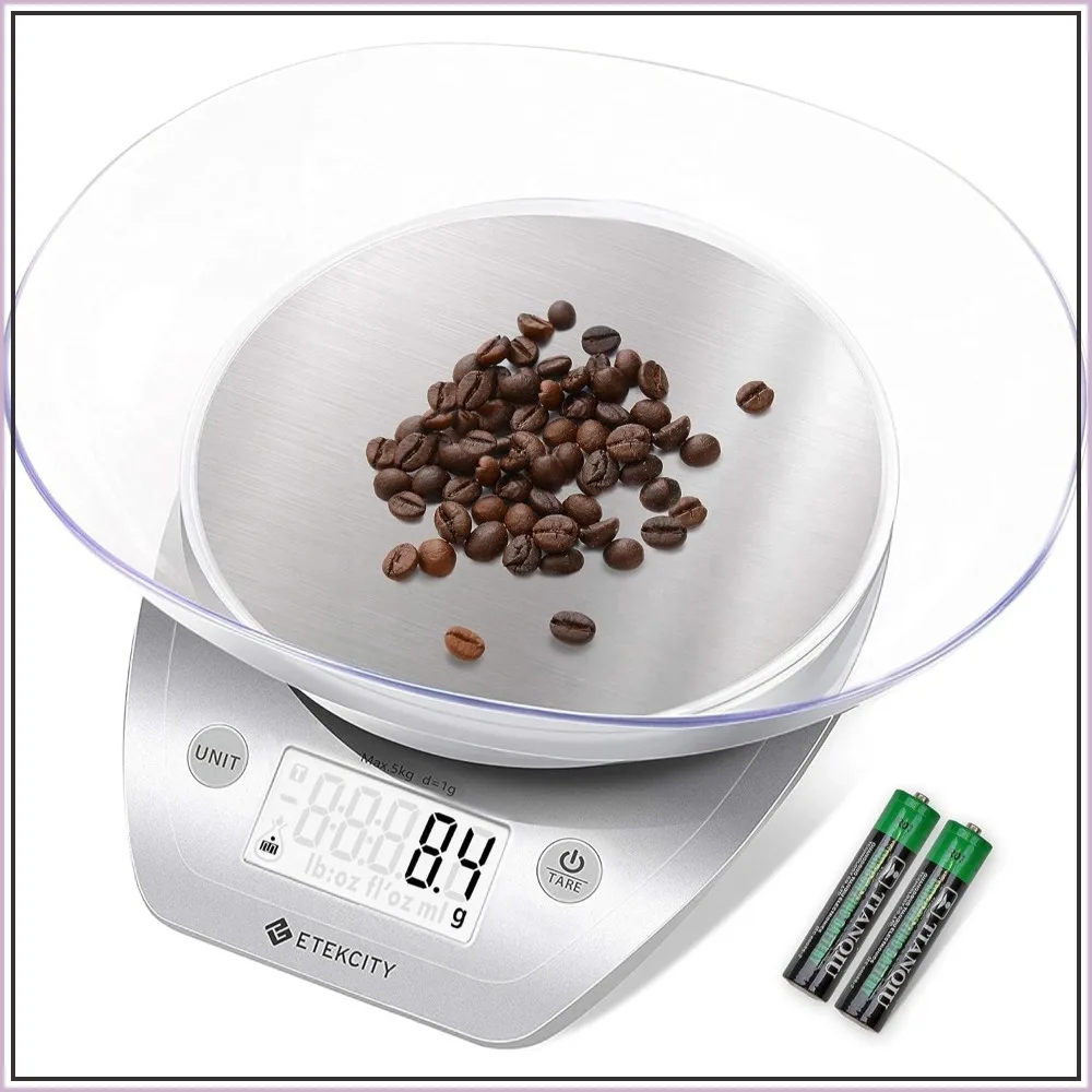 Digital Food Kitchen Scale, 0.1g Accuracy, 11lb/5kg Capacity, Stainless Steel, Bowl for Baking & Cooking