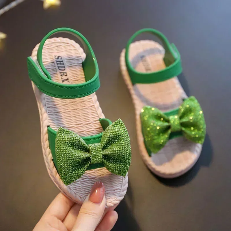 Kids Shoes Summer Sandals for Girls Bow Non-slip Soft Soled Versatile Solid Korean Children Sweet Princess Shoes Beach Sandals