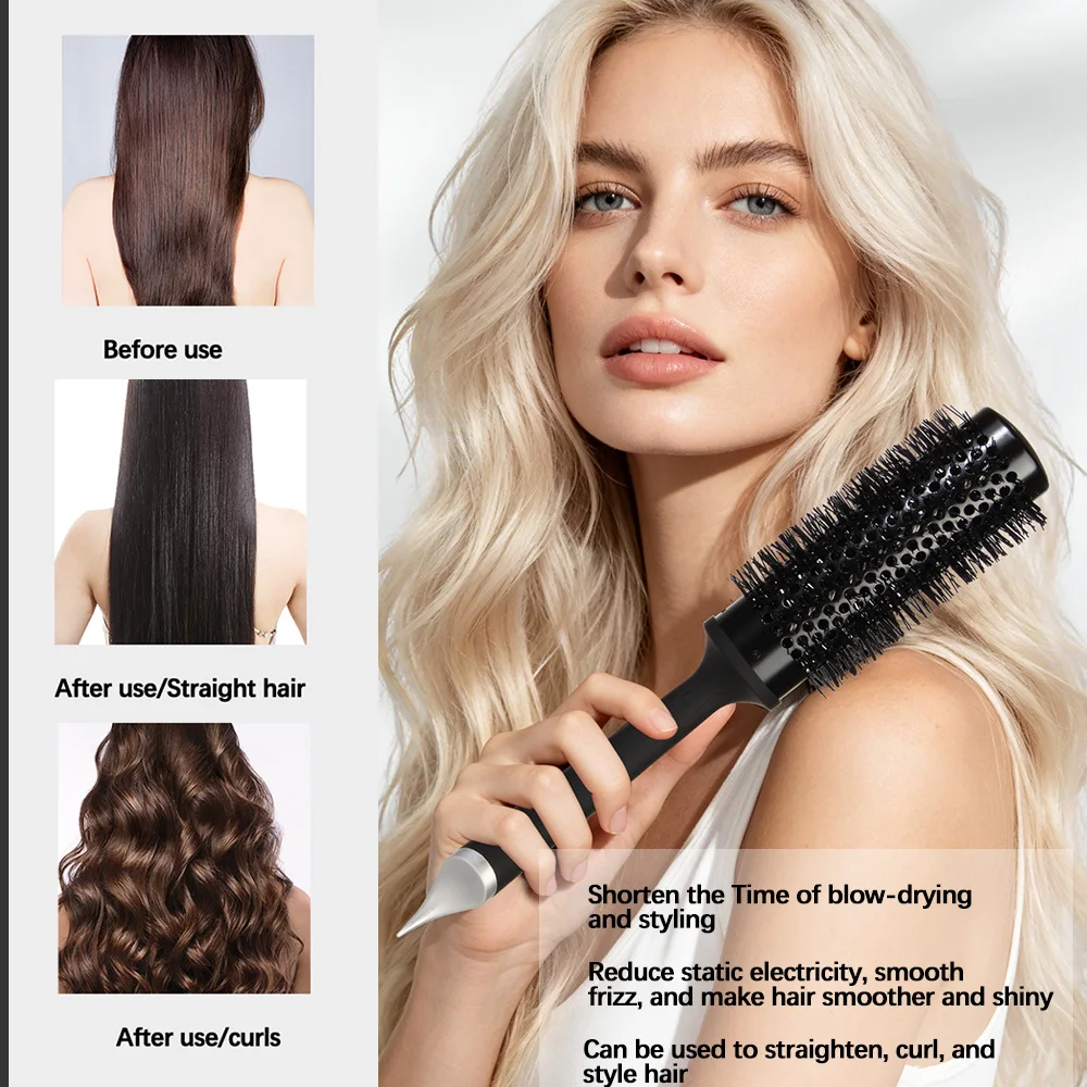 Professional Salon Cylindrical Styling Roller Brush with Ceramic Coating and Aluminum Tube, Evenly Retains Heat, Reduces Static Electricity, and Is Specially Designed for Volumizing Hair Roots and Creating Large Waves. Available in Multiple Sizes to Suit Long and Short Hair, a Hairdressing Tool