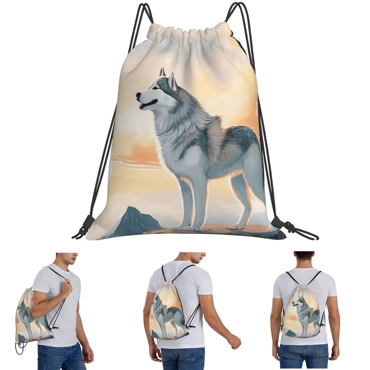 

Рюкзаки сибирского хаски в горах, повседневные портативные сумки на шнурке, спортивная сумка, сумки для книг для путешествий, студентов