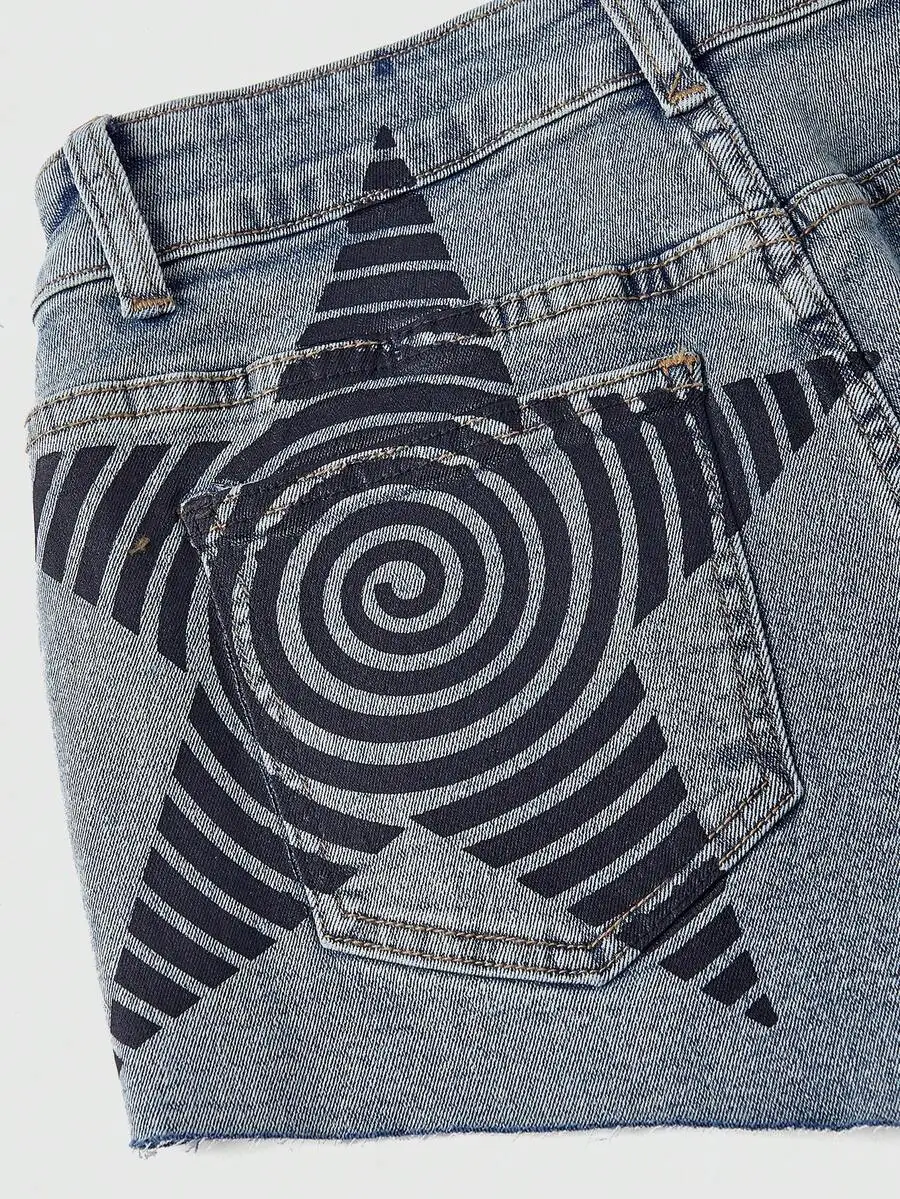 

Grunge Punk Y2K Retro Ultra Low Waist Backless Star Print Skinny Denim Shorts