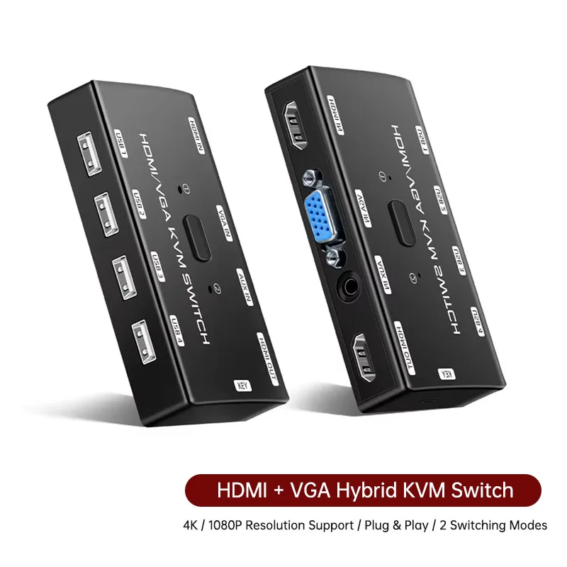KVM Switch Hybrid HDMI VGA Two In One Out Computer Monitoring Video Recorder HDMI Shared Display Screen Keyboard Mouse HVK201