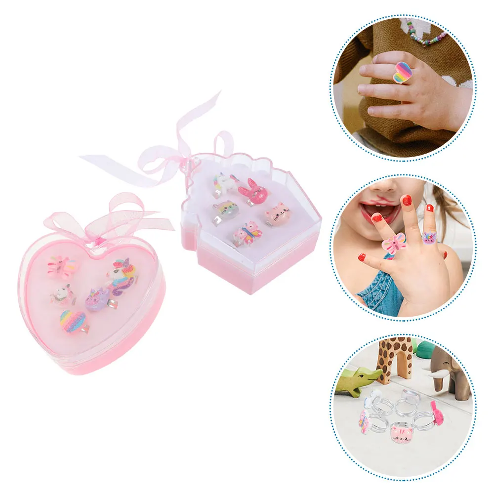 

2 Sets Children's Ring Box Finger Jewelry Cartoon Girl Rings Toddler Dress up Decoration Adorable for Girls